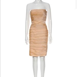 Monique Lhullier Blush / Nude strapless ruched mini dress